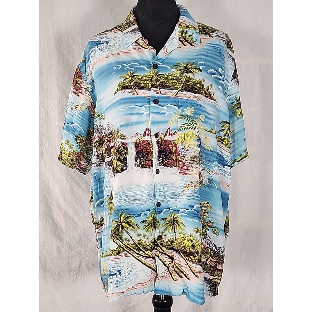 Kalaheo Mens XL Blue Hawaiian Print Short Sleeve Button Up Shirt Aloha Island